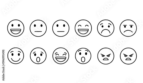 Smile emoticon icon set feedback reaction faces thin line vector symbols