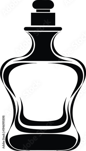 Luxury perfume bottle silhouette or glass decanter vector icon.