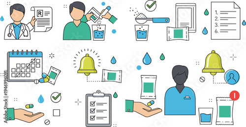 Food and beverage powder packaging icons set with sugar salt coffee creamer cocoa seasoning and instant drink sachets