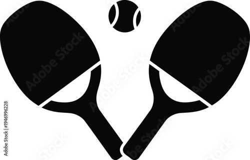 Black vector illustration of two pickleball paddles and ball