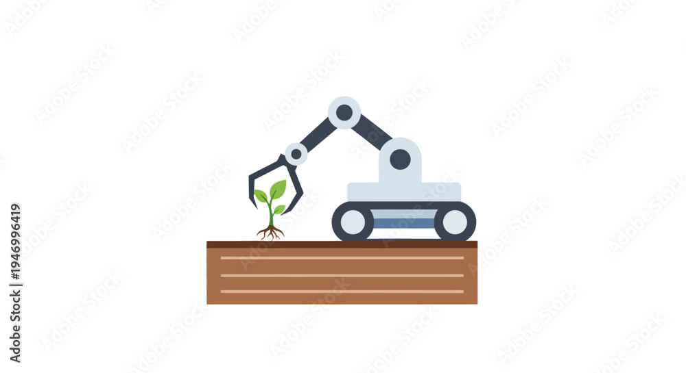 Naklejka premium Robot Planting Green Seedling Sapling.