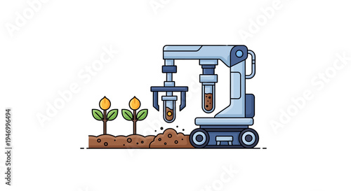 Robot Planting Seedling with Soil.