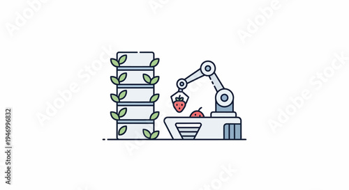 Robotic arm picking fresh strawberries.