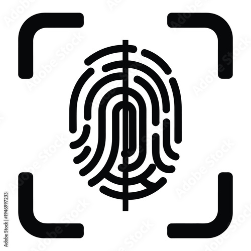 Fingerprint scanner icon with camera frame on white background icon