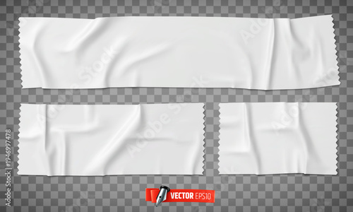 Vector realistic illustration of white adhesive tape on a transparent background.
