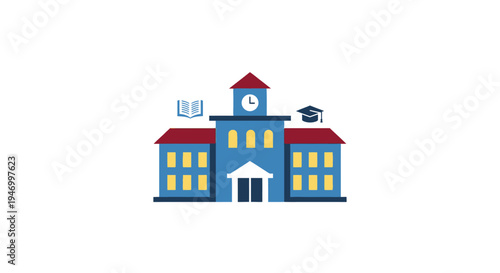 School Building With Clock Tower.