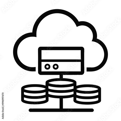 Cloud server connecting to three data storage units in network architecture