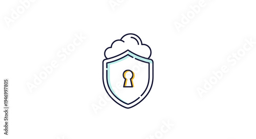 Shield with cloud and keyhole icon.