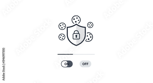 Shield with lock and protection icons.