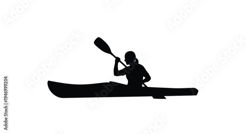 Kayaker paddling on water a striking black shape silhouette