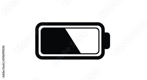 Half full battery icon displayed in a stark black silhouette