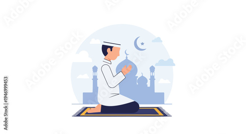 Muslim Prayer During Ramadan Flat Vector Illustration