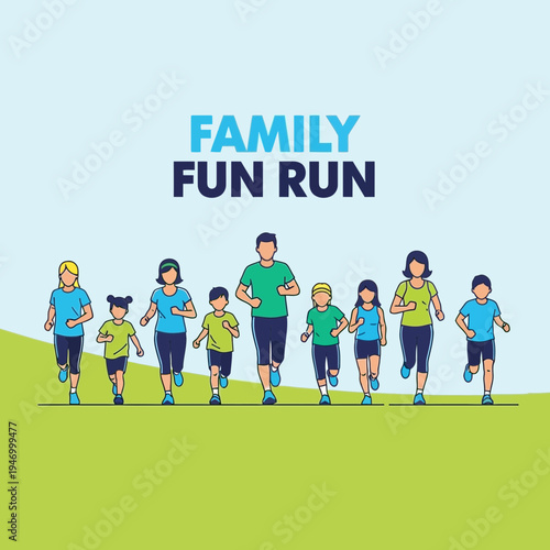 Joyful Family Running Together in a Vibrant Park for a Fun-Filled Recreational Activity