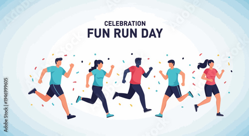 Joyful Marathon Celebration With Diverse People Racing in a Vibrant Illustration