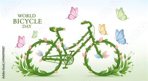 Creative illustration celebrating world bicycle day with a nature-inspired design