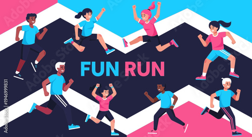 Joyful Participants Engage in a Lively and Energetic Fun Run Event Illustration