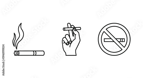 No smoking signs depicting cigarettes smoke and a prohibitory symbol silhouette