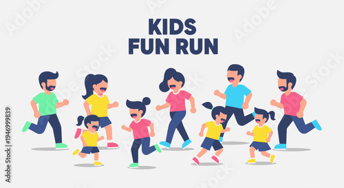 Joyful Illustration Of Energetic Children Participating In A Friendly Kids Fun Run Event