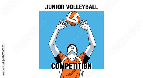Junior Volleyball Competition: Athletic Action Depicted with Vivid Colors and Dynamic Posing