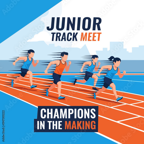 Junior Athletes Competing in Track Meet Displaying Determination and Athletic Prowess, Ready to Win