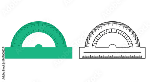 Two protractors one colored and one in stark black silhouette