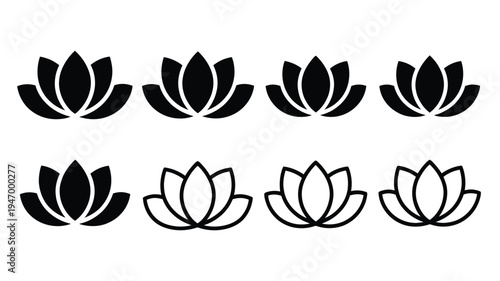 Minimalist Lotus Flower Icons – Editable Vector Symbols