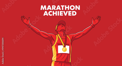 Marathon Champion Celebrates Victory with Arms Raised High