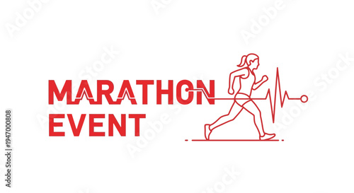 Marathon Event Design: Animated Woman Running With Cardiac Rhythm, Sport Illustration.