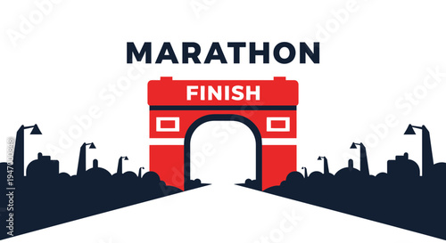 Marathon Finish Line Arch Awaiting Runners Dynamic Cityscape