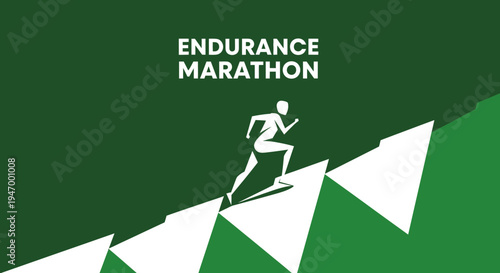 Marathon Runner Ascending Mountainous Terrain in a Vivid Graphical Illustration