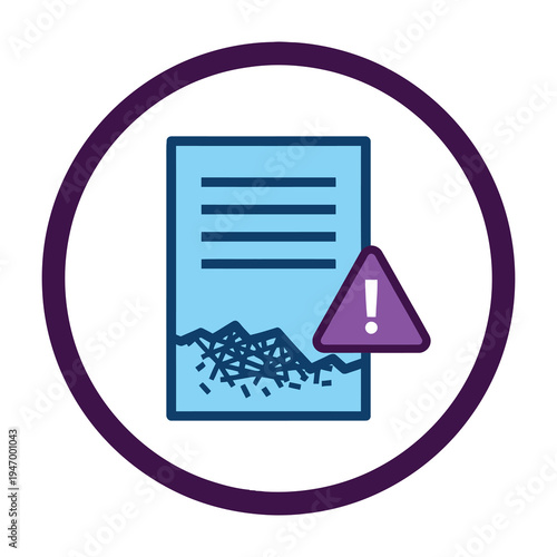 Document overflowing with scattered small objects highlighted by warning symbol
