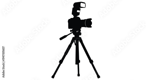Black camera on a tripod a striking photographic equipment silhouette