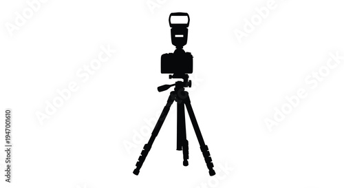 Camera on tripod in stark contrast a dramatic black silhouette