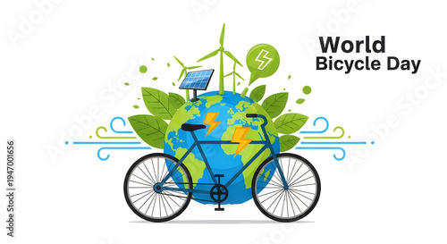 World bicycle day illustration promoting eco-friendly transportation and renewable energy