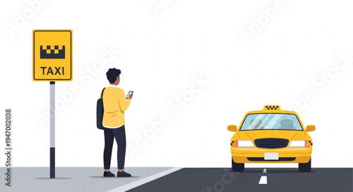 Man waiting for yellow taxi.