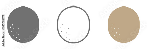 キウイのアイコンセット　カラーと線画と白黒の3種類