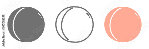 ネクタリンアイコンセット 白黒・線画・カラーのフルーツイラスト素材