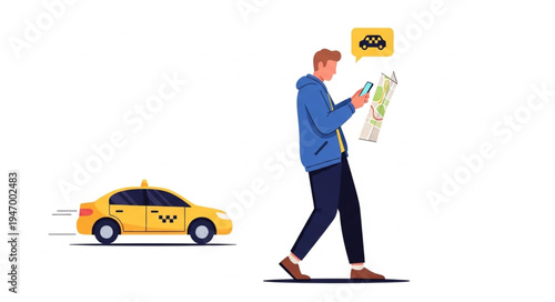 Man Walking with Phone Taxi.