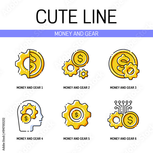 Icon of coin and gear for processes related to managing money investments and directing the financial transactions for an organization. Flat filled outline style. Pixel perfect. Editable stroke
