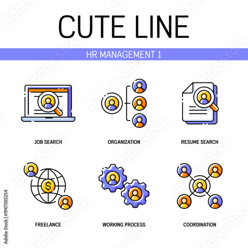 Human resources management related icons set for  job search, staff recruitment, participation in a group, working process concepts. Flat filled outline style. Pixel perfect. Editable stroke
