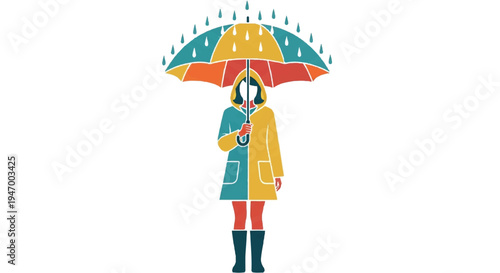Person standing under umbrella in rain vector illustration