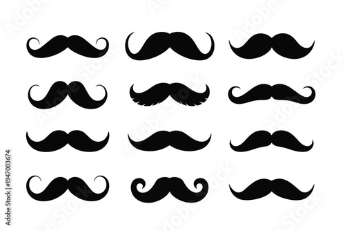Men’s Mustache Vector Set – Barbershop and Party Prop Icons