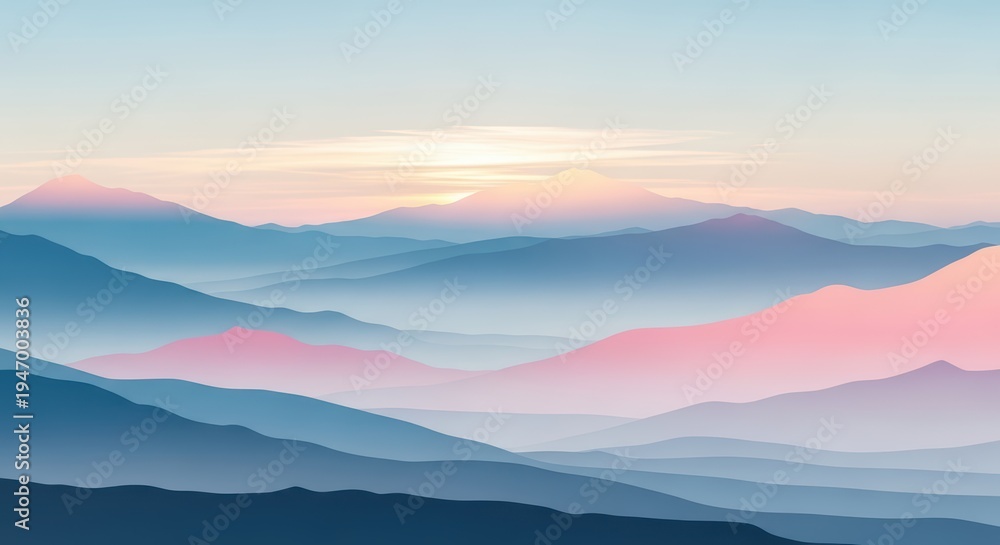 Obraz premium Serene Mountain Range at Sunrise with Pink and Blue Hues