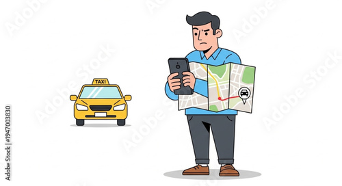 Man with phone and map.