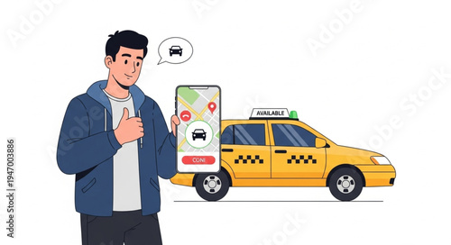 Man with Phone and Taxi.