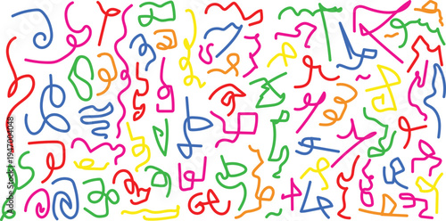 Vibrant colorful swirling patterns on white background creating dynamic abstract art piece with mix of bright hues and fluid shapes