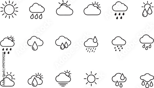 Weather icons set with various cloud and sun conditions