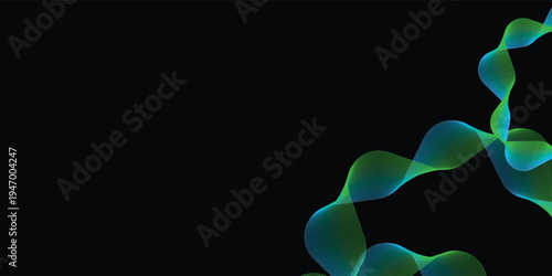 Abstract circle round frame by lines wavy flowing blue green gradient isolated on black background. Vector in concept modern, technology, science, music.