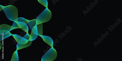 Abstract circle round frame by lines wavy flowing blue green gradient isolated on black background. Vector in concept modern, technology, science, music.