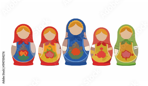 Colorful Russian Matryoshka Dolls Vector Folk Art Nesting Doll Set